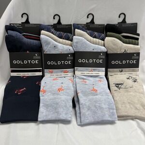 4 Packs Mens New SIZE 6-12.5 GOLDTOE LOBSTER Flamingo Sailboat DRESS SOCKS 12 Pr
